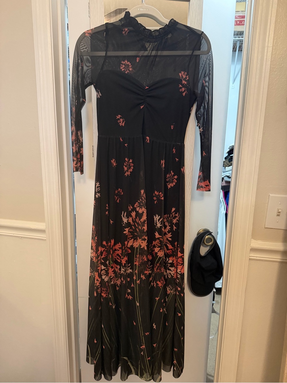 Ted Baker London Black Maxi Dress with Coral Floral Print